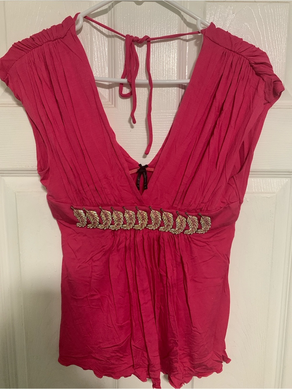 SDII Women's Pink V-Neck Embellished Waist Top